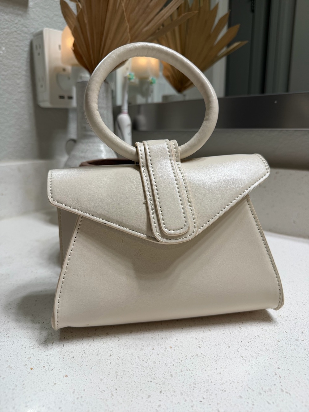 Cream Mini Top-Handle Origami Bag